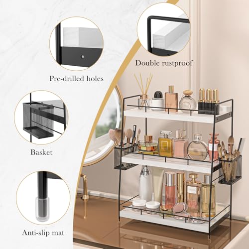 Bathroom Counter Organizer,Bathroom Countertop Organizer with Baskets,Vanity Organizers,Counter Shelf,Countertop Storage, Makeup Organizers(White) - color: White