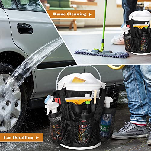 HODRANT 5 Gallon Bucket Organizer with Anti-fall Hooks & Buckle, Car Wash Bucket Caddy with Mesh Pockets, 5 Gallon Cleaning Tools Bag for Home, Auto, Garden & Fishing
