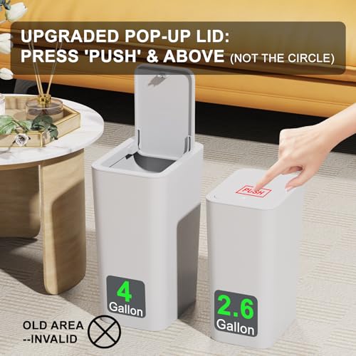 N. NETDOT 3 Pack (2 of 4 Gal & 1 of 2.6 Gal) Small Trash Can with Lid,Bathroom Garbage Can with Pop-Up Lid,Waste Basket for Bathroom,Kitchen,Bedroom,Powder Room,Craft Room,Office,College (Off White) - color: 4gal x2 & 2.6gal Off White