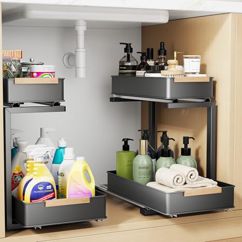 AndUp Under Sink Organizer, 2 Tiers Pull Out Bathroom Organizers and Storage, Slide Out Cabinet Organizer Shelf for Kitchen Bathroom, Multi-Purpose Collection Organizer Drawer Shelf (Gray, 2pcs) - color: Gray, size: 2pcs