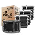 Freshware Meal Prep Containers [15 Pack] 2 Compartment with Lids, Food Storage Containers, Bento Box, BPA Free, Stackable, Microwave/Dishwasher/Freezer Safe (28 oz), Black - size: 2-COMP-28OZ-15PK