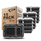 Freshware Meal Prep Containers [15 Pack] 2 Compartment with Lids, Food Storage Containers, Bento Box, BPA Free, Stackable, Microwave/Dishwasher/Freezer Safe (28 oz), Black - size: 2-COMP-28OZ-15PK