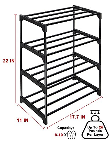 LNYZQUS Upgrade 4-Tier Small Shoe Rack, Metal Stackable Kids Shoe Shelf Storage Shoe Stand Organizer for Closet Entryway Hallway,Zapateras Organizer for Shoes(Black) - color: Black