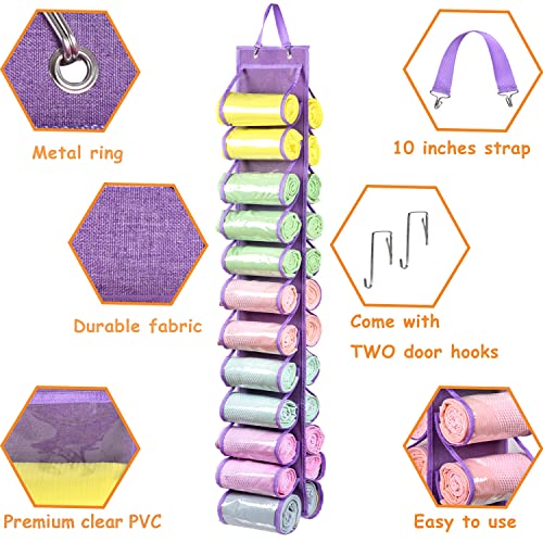 Legging Storage Bag Storage Hanger Can Holds 24 Leggings or Shirts Jeans Compartment Storage Hanger, Foldable Leggings Organizer Clothes Portable Closets Roll Holder (Purple) - color: Purple