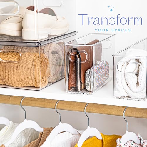 Plastic Food Storage 2 Pack Clear Container Bin with Handles for Organizing Kitchen, Pantry, Refrigerator, Freezer, Pantry, Cabinet, Closet, Bathroom. 10”x4”x6” - size: 10x4x6