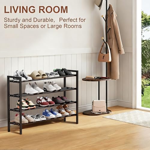 4-Tier Expandable Shoe Rack, Adjustable Shoe Shelf Storage Organizer Heavy Duty Metal Free Standing Shoe Rack for Entryway Closet Doorway (Black) - size: 4 Tier