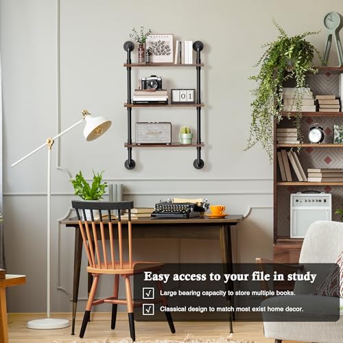 Merapi 24" Industrial Floating Shelves, Pipe Shelves for Wall, 3 Tier Rustic Wood Wall Shelves for Home Décor, Bedroom, Living Room, Bathroom… - style: 3 Tier