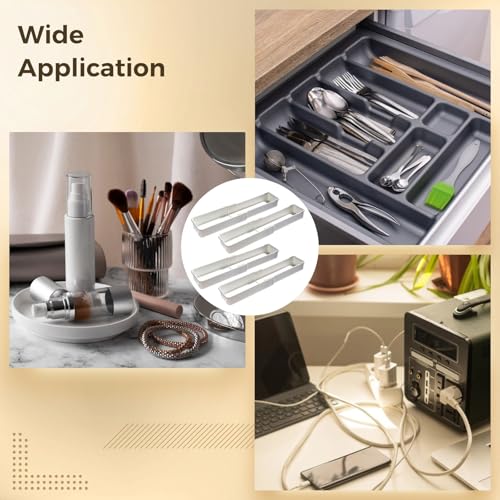 4 Pcs Adjustable Drawer Organizers, Extendable Plastic Dividers for Kitchen, Bathroom, Office Utensil, Cutlery, and Office Supply Storage, White Tray Set
