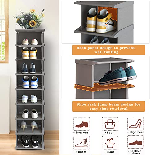 AFOORD Narrow Shoe Rack12Tiers, Tall Skinny Shoe Organizer, Small Space and Vertical Shoe Rack, Suitable for Entryway,Hallway,Closet, Corner, Bedroom and Garage Shoe Shelf (Classic Grey