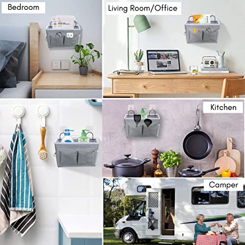 Kanrichu 3pcs Middle Wall Hanging Organizer Bag, Linen Fabric Door Hanging Storage Basket with Pockets, Waterproof Bin for Kitchen, Bedroom, Office, RV Camper (Gray) - color: Gray-Middle (3 pcs)