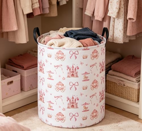 Essme Kids Laundry Basket,Castle Hamper Waterproof Storage Bin for Girls, Pink Hamper,Gift Baskets(Castle) - color: Castle