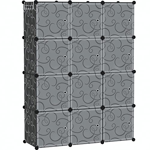 C&AHOME Cube Storage Organizer with Doors, 12-Cube Shelves, Closet Cabinet, DIY Plastic Modular Bookshelf Ideal for Bedroom, Living Room, 36.6”L x 12.4”W x 48.4”H Black USHS3012B-DOOR - color: Black