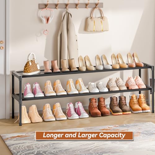 LUKYTOWER Extra Long Shoe Rack 2 Tier Shoe Storage Organizer Wide Stackable Shoe Organizer Racks for Closet Entryway,Shoe Shelf Stand Sturdy Durable Shoes Rack Holder Save Space - color: Black, size: 2Tier 14.3"H