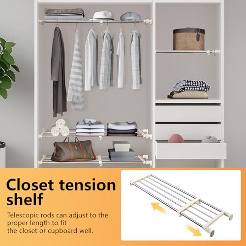 BAOYOUNI Adjustable Closet Tension Shelf Rod Expandable Clothes Hanging Rail Pole Dividers Wardrobe Space Saving Storage Organizer Ivory, 46.85-75 Inches - size: (46.85-75) IN