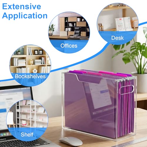 Clear Acrylic Hanging File Organizer Box with Handles, Portable File Folder Organizer for Letter/A4 Size, Desktop Filing Storage Crate for Office & Home - 1 Pack