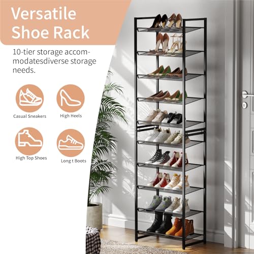 10 Tier Shoe Rack, Tall Metal Shoe Storage with Adjustable Shelves, Holds 20-25 Pairs, Stackable Shoe Stand for Garage Hallway Bedroom, Bronze - size: 10Tier