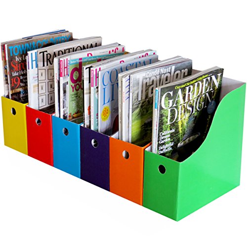 Evelots Magazine File Holder Organizer Box (6, 12, or 24 Pack) Storage for Desk and Shelves Multiple Color Options - Includes Labels for Organization - color: Multicolored, size: Set of 12