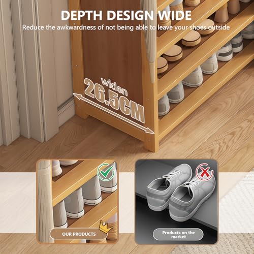 6-Tier Bamboo Shoe Rack with Cover, Free Standing Shoe Racks, Bamboo Wood Shoe Rack for Entryway & Closet, Holds up to 18-24 Pairs of Shoes 38.8" x 10.4" x 37.8" - size: 6-Tier with Cover