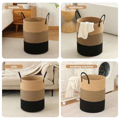 Laundry Basket Hamper Tall Rope Storage Woven for Blanket toys Dirty Clothes in Living Room Bathroom Bedroom (Jute Brown & Black, 60L/15.8Gal) - color: Jute Brown & Black, size: 60L/15.8Gal