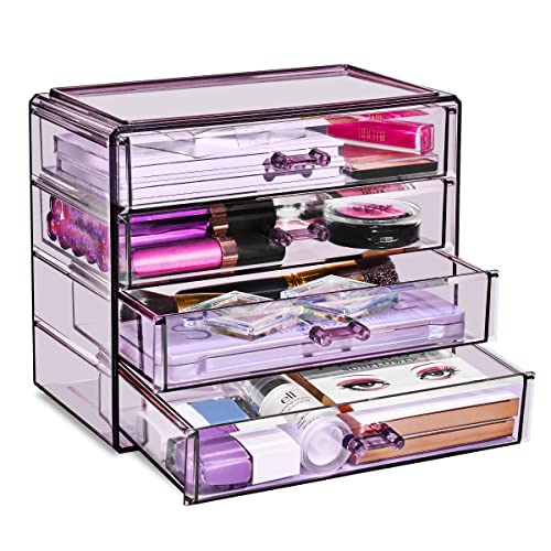 Sorbus Makeup Organizer - 4 Drawer Acrylic Make Up Organizers and Storage for Cosmetics, Jewelry, Beauty Supplies, Clear Makeup Organizer for Vanity, Girl's Room, College Dorm, Counter, Bathroom Sink - color: Purple