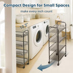 LOFTEY 4 Tier Rolling Storage Cart, Small Metal Utility Cart on Wheels, Rolling Organizer Carts for Kitchen, Bathroom, Laundry Room, Office, Easy No-Tool Assembly, Black
