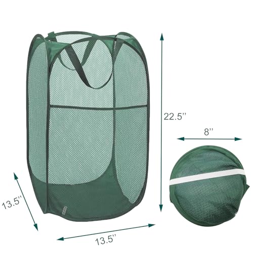 Pop Up Laundry Basket, Collapsible Mesh Laundry Hamper, Vertical Popup Hamper for Laundry, Spacing Saving Storage Basket for Bedroom, Hotel, Cruise, Green - color: Green
