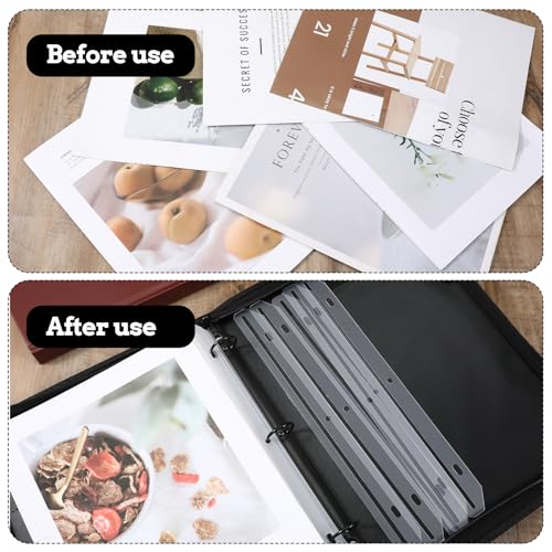 24Pcs 3 Hole Magazine Binder Inserts Holder, 3 Ring Binder Strips Punched Magazine Organizer Sheet Music Folder for Paper File Book(Translucent White)