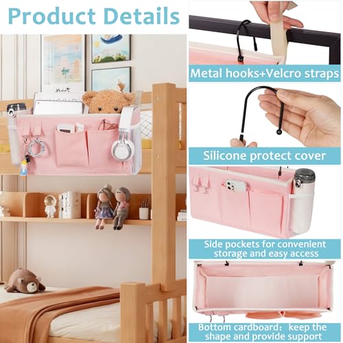Loghot Bedside Caddy/Bedside Storage Bag Hanging Organizer for Bunk and Hospital Beds,Dorm Rooms Bed Rails,Can be Placed Glasses,Books,Mobile Phones,Keys (2pc Pink) - color: 2pc Pink