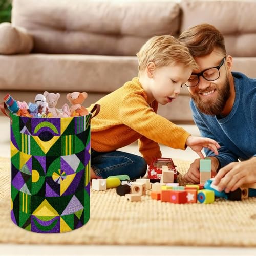 Laundry Basket 15.75 x 15.75 x 19.7 Inch Oxford Fabric Clothes Hamper with Modern Geometric Abstract Pattern Foldable Laundry Storage Bin with Handles for Bathroom Bedroom Dorm Dirty Clothes Holder - color: Colorful587