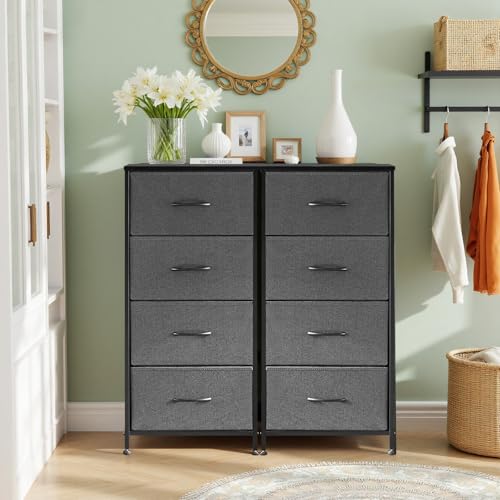 Nightstand, 4 Drawer Dresser End Table Bedside Furniture with Wooden Top Steel Frame Fabric Bins for Bedroom, Closet, Entryway, Dorm, Living Room, Gray - color: Grey, size: 11.8"D x 17.7"W x 37.4"H (4 Drawers)
