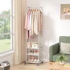 Kaitiemoo Heavy Duty Clothing Rack with Wheels,Modern Garment Rack with 3 Metal Shelves, 71.8Inches Display Rack for Hanging Clothes, Hanging Rod for Small Spaces,White - color: White