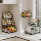 X-cosrack Stackable Wire Baskets for Counter, Fruit and Vegetable Storage, Potato and Onion Storage Bin，Kitchen Pantry Organizer - Wall Basket for Produce/Snack/Can, Large, Black - size: Large