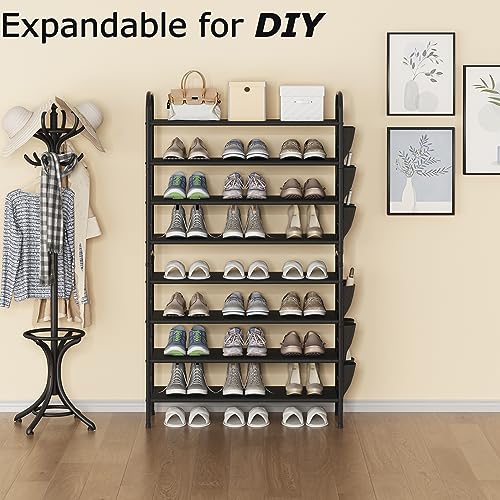 SUOERNUO Shoe Rack Storage Organizer 4 Tier Free Standing Metal Shoe Shelf Compact Shoe Organizer with Side Bag for Entryway Closet Bedroom,Black - color: Black, size: 4 Tier