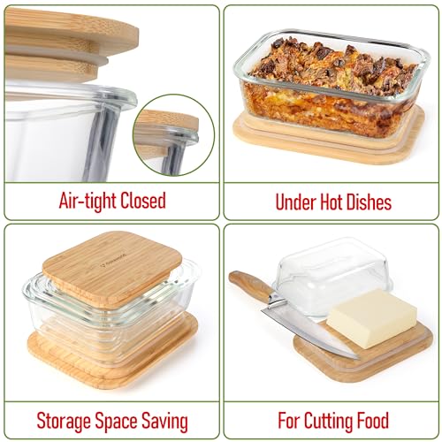Set of 4 Stackable Space-Saving Nesting Glass Containers with Airtight Bamboo Lids - Lunch, Meal & Food Prep - Microwave & Oven Safe BPA Free Durable Heat Resistant Inert Borosilicate Glass - color: 4 Containers with Bamboo Lids