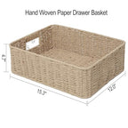 Drawer basket Handwoven Paper Rope Rectangular Shallow Basket Storage-15.35X12.01X4.72 Inches (Brown) - color: Brown