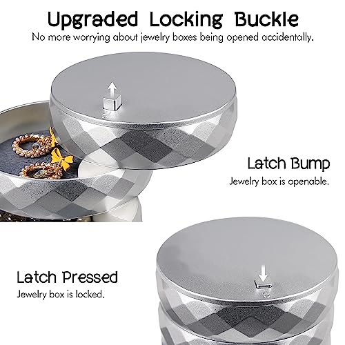 CONBOLA Travel Jewelry Case Box, Small Jewelry Organizer Earring Holder for Women, 5-Layer Rotating Jewelry Storage Tray with Lid for Bracelets Rings Bracelets - color: Silver