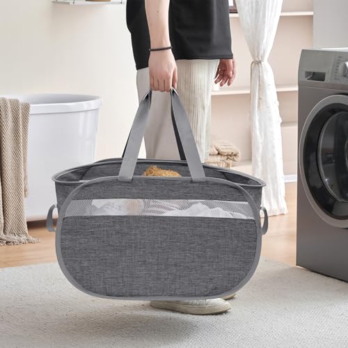 Collapsible Laundry Baskets, Foldable Tear Proof Pop Up Hamper with Reinforced Carry Handles, Durable Laundry Hamper for Home, Laundry, Bathroom, Dorm or Travel (Grey) - color: Grey(Cationic), size: 1 Pack
