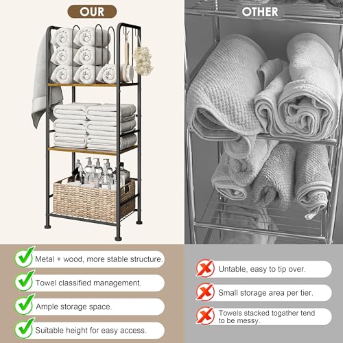Towel Racks for Bathroom 3-Tier M-Shaped Detachable Dividers, Durable Metal Towel Holder, Pool Items Holder, Space-Saving Storage Organizer, Modern Bath Towel Shelf Free Standing Patent Pending