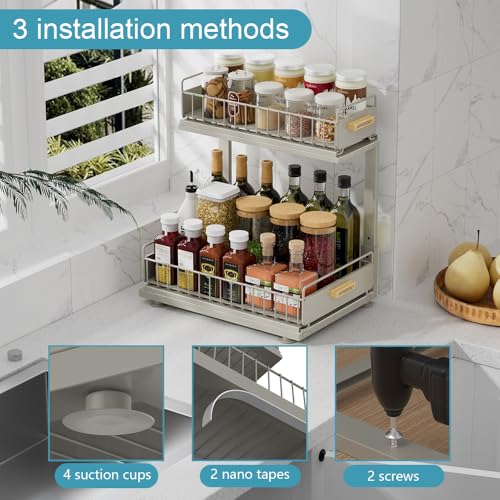 Under Sink Organizer, Pull Out Kitchen Cabinet Organizer 2 Tier Slide Out Under Sink Organizers and Storage, Sink Shelf Cabinet Storage Shelves for Kitchen Bathroom Pantry, Grey - color: Grey-1 Pack, size: Double Layer