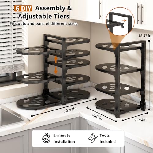 Adjustable Heavy Duty Pots and Pans Organizer Under Cabinet, 8-Tier Pot and Pan Organizers Inside Cabinet, Kitchen Cabinet Organizers and Storage, Black - color: Black