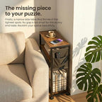 Skinny Side Table with Storage, 3 Tier Slim Side Tables for Small Spaces, Skinny End Table Narrow Bedside Table Narrow Side Table for Living Room, Bedroom - color: Rustic Brown