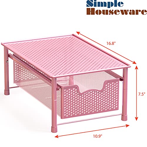 Simple Houseware Stackable Cabinet Basket Drawer Organizer, Pink - color: Pink, size: 1-Tier