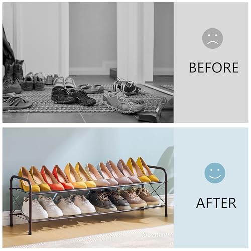 Hoctieon 2 Tier Shoe Rack for Closet, Shoe Rack FreeStanding, Entryway Shoe Shelf, Shoe Storage Organizer, Durable Mesh Style Shoe Rack, Space Save for Garage, Bedroom, Living Room, Wardrobe, Brown - color: Brown, size: 2 Tier
