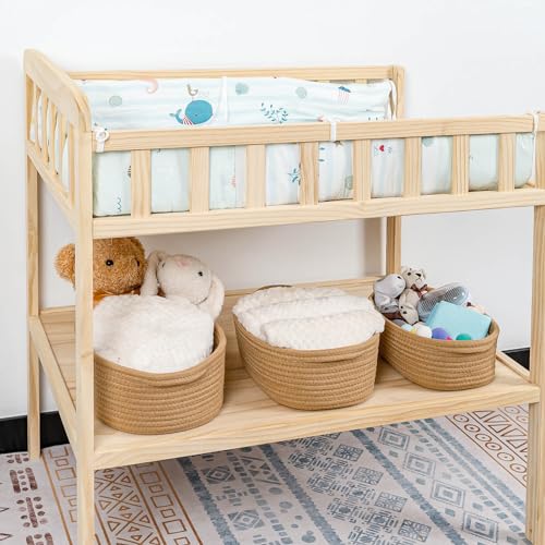 CubesLand Small Cotton Rope Storage Basket Set 5, Shelves Baskets for Organizing with Handle, Decorative Closet Storage Bins for Countertop Toilet Paper Basket for Toilet Tank Top,Brown Basket - color: Tan Brown