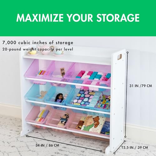 Humble Crew Toy Storage Organizer with 9 Removable Storage Bins for Kids Playroom, 3-Tier with Top Shelf Toddler Toy Organization, White/Purple/Pink/Blue - color: White/Purple/Pink/Blue