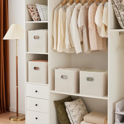 MAX Houser 6 Pack Foldable Fabric Storage Bins with Handles - Ideal for Closet Organization, Bedroom and Nursery（ Beige, 12"x12"x12"） - color: 1 beige