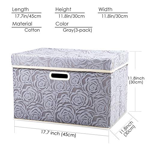 PRANDOM Large Storage Boxes with Lids [3-Pack] Fabric Decorative Storage Bins Cubes Organizer Containers Baskets with Handles for Closet Grey 17.7x11.8x11.8 In For 6+ Year Old Boys and Girls - color: Gray, size: Large(3-Pack)
