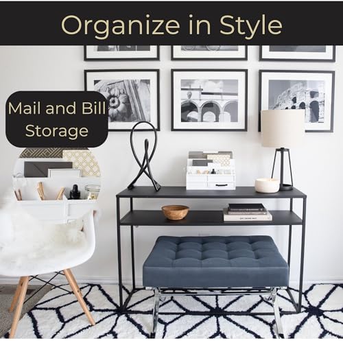 BLU MONACO | White Desktop Organizer with Drawer Storage | Tabletop Organizer with Drawers for Paper Bills Mail | Wooden Mail Organizer for Countertop Workspace | with Drawer, Bill - color: White