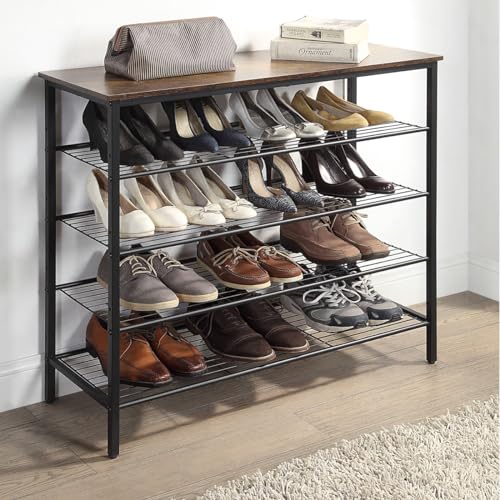 5-Tier Shoe Rack Organizer, Metal Mesh Shoe Storage Shelf, for Entryway, Hallway, Closet, Dorm Room, Industrial, Rustic Brown - size: 5-Tier