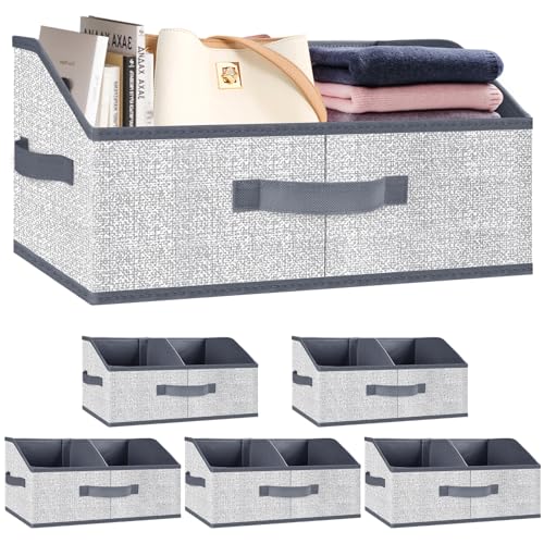Closet Storage Bins 6 Pack, Large Closet Organizer Baskets with Divider & Handles,Trapezoid Fabric Shelf Organizers, Collapsible Storage Cubes for Clothes, Towels, Toys-Gray - color: Grey 6 Pack